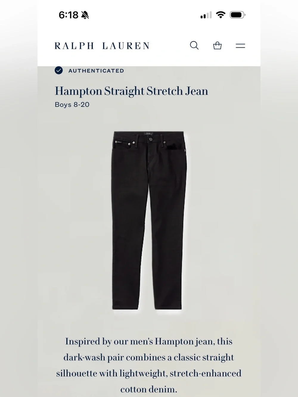 Polo by Ralph Lauren Boys Hampton Straight Stretch Jeans - Black